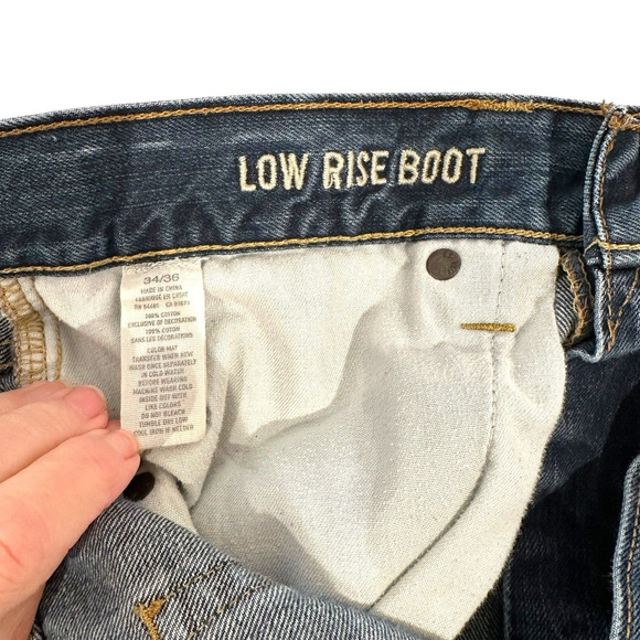 American Eagle Jeans Mens 34 x 32 Mid Rise Boot Cut Blue Cotton Denim Distressed - Picture 8 of 14